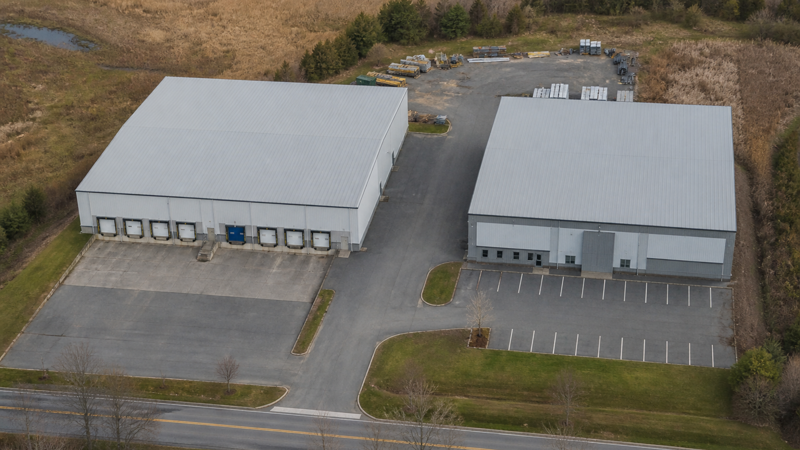 Fictional industrial warehouse property used to illustrate physical patterns across a book