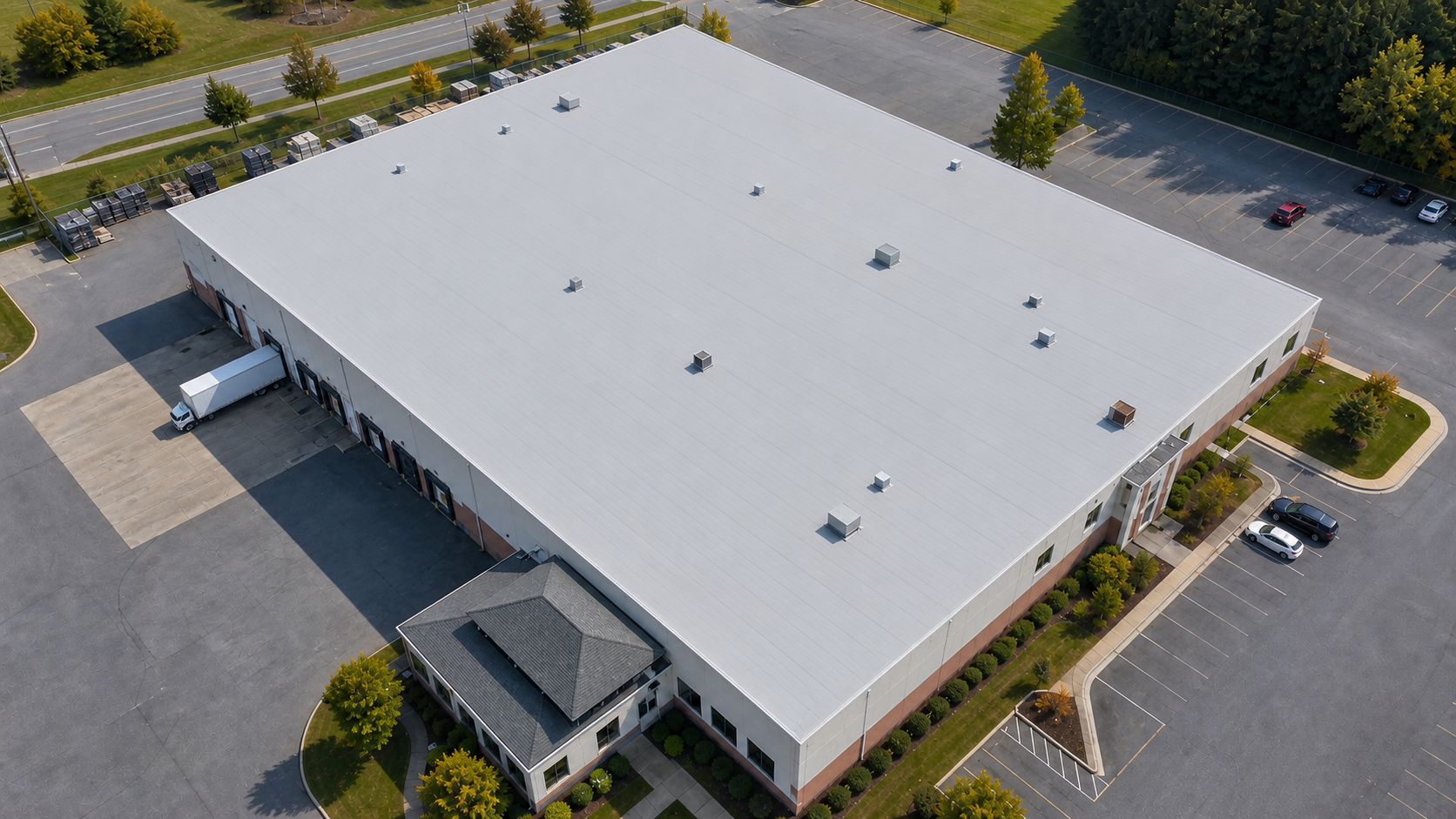 The same commercial building after roof replacement